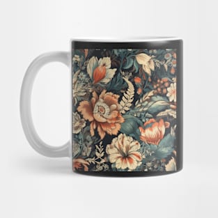 Old Fashioned Floral Pattern in Coral and Teal Mug